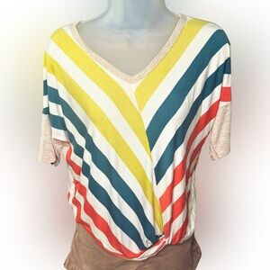 Entro Striped V-Neck Women’s Top Size Small